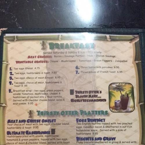 Thirsty Otter Tavern and Resort menu in Balsam Lake, Wisconsin, USA