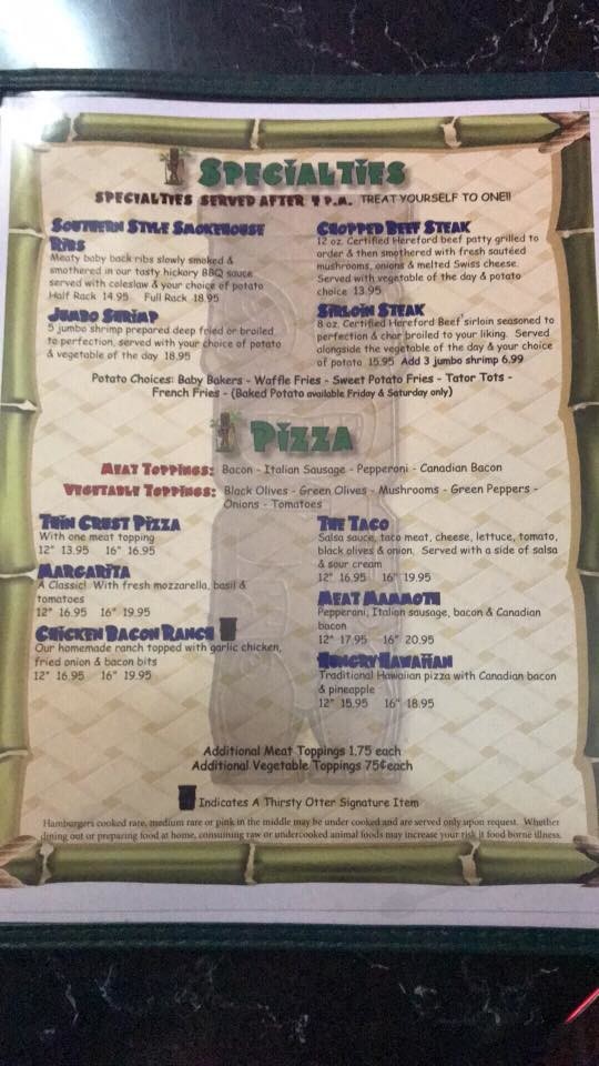 Thirsty Otter Tavern and Resort menus in Balsam Lake, Wisconsin, United