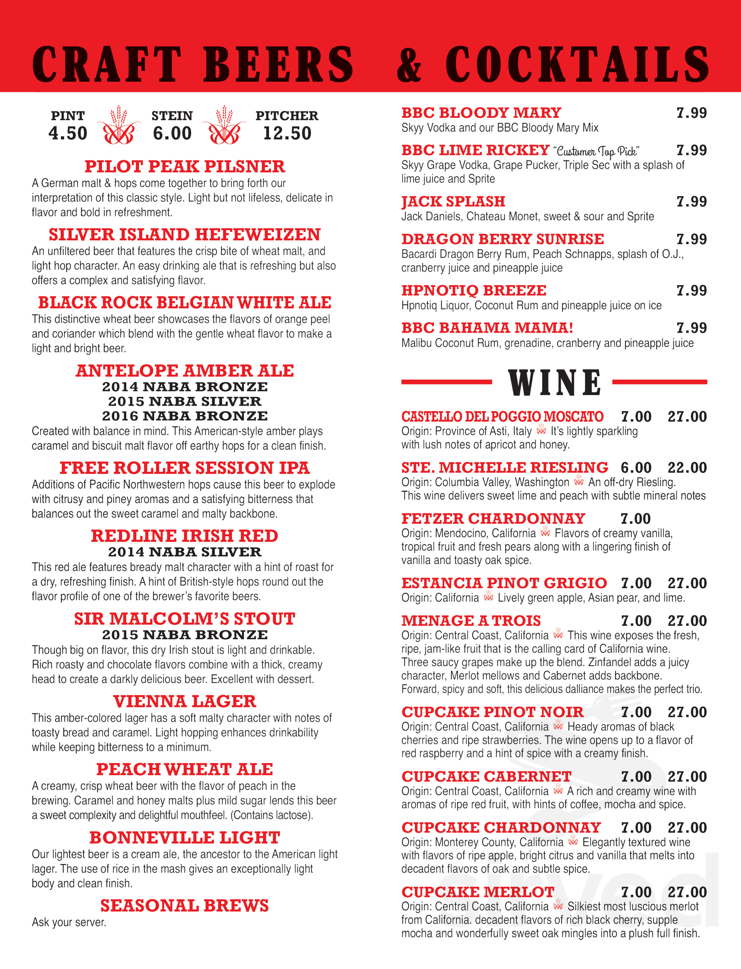 Bonneville Brewery menus in Tooele, Utah, United States