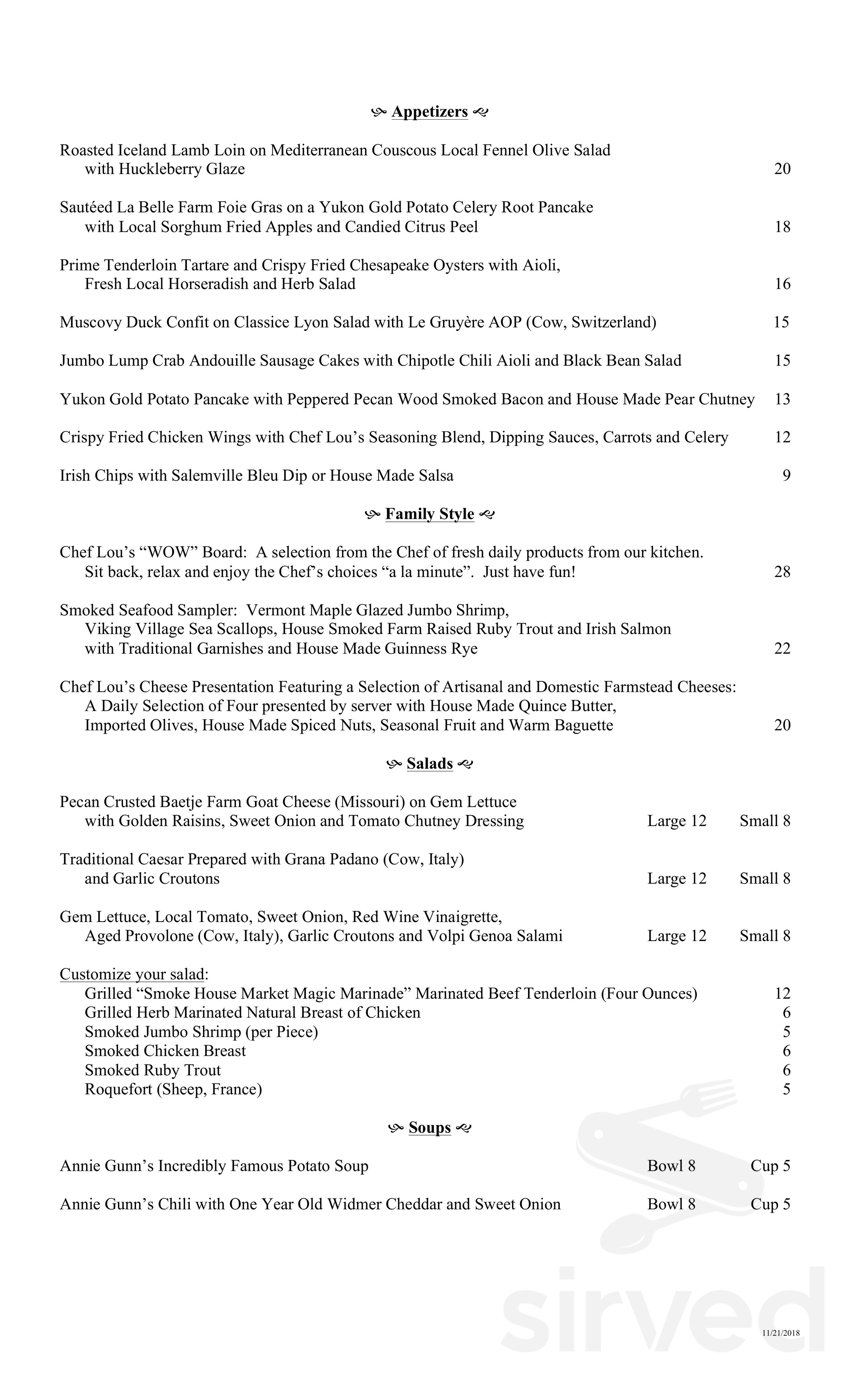 Annie Gunn's Restaurant menus in Chesterfield, Missouri, United States