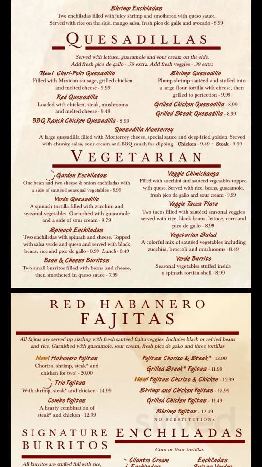 Red Habanero KitchenMargaritas menu in Indianapolis, Indiana, USA