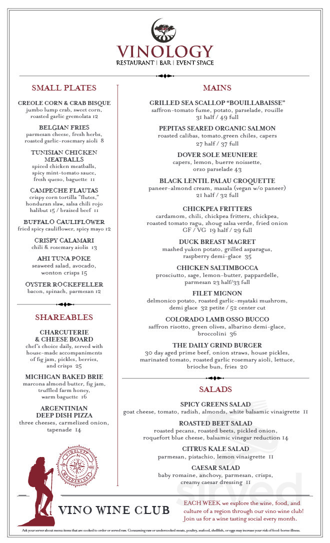 Menu - Ann Arbor MI's Vinology Restaurant & Event Space | Sirved