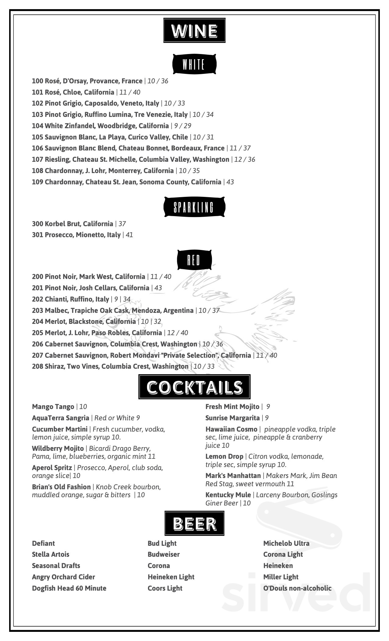 Menu Pearl River NY's AquaTerra Grille Sirved