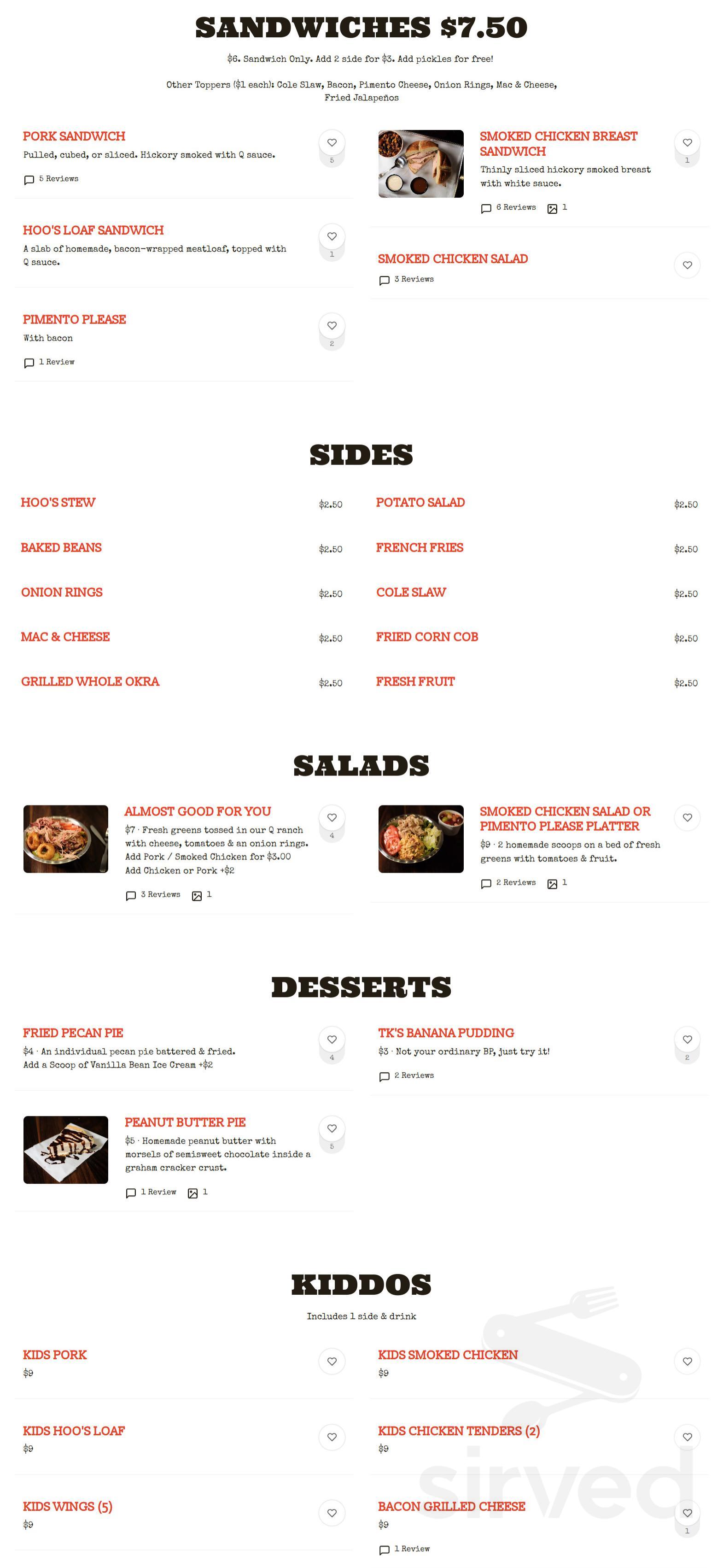 Hoo s q and brew menu in tuscaloosa alabama usa