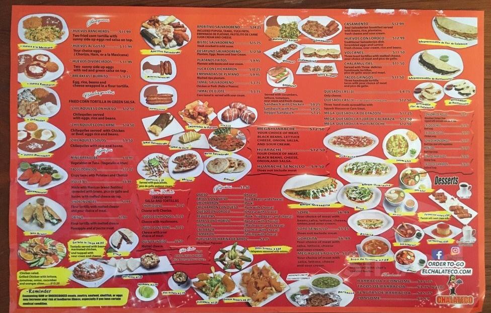 Chalateco menu in San Jose, California, USA