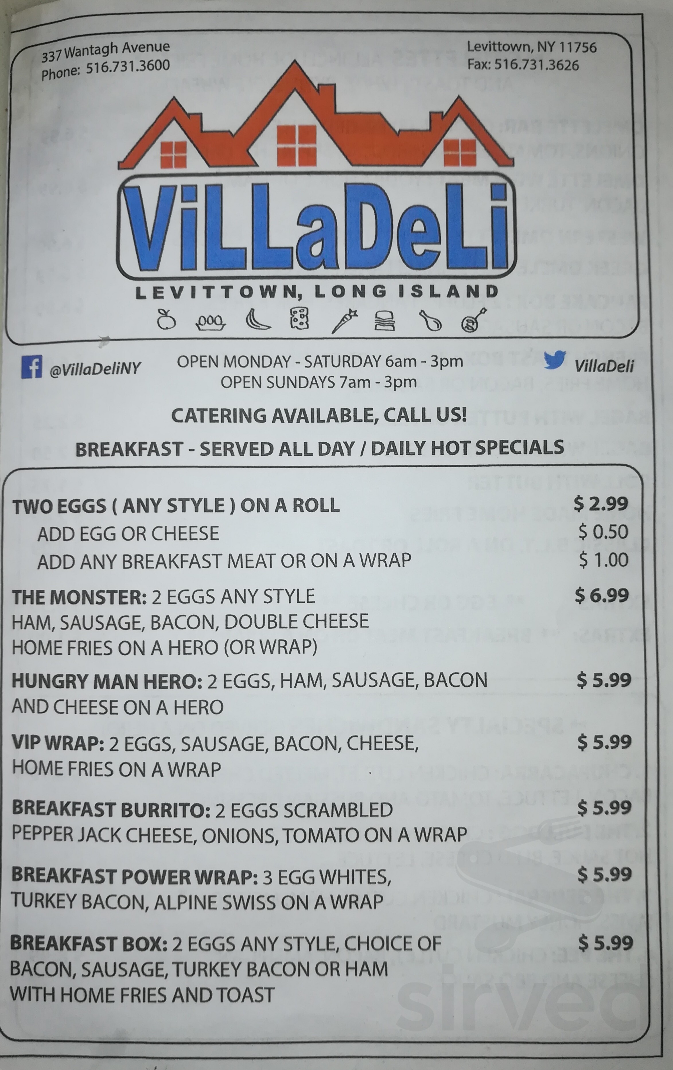 Menu for Villa Deli in Levittown, NY | Sirved