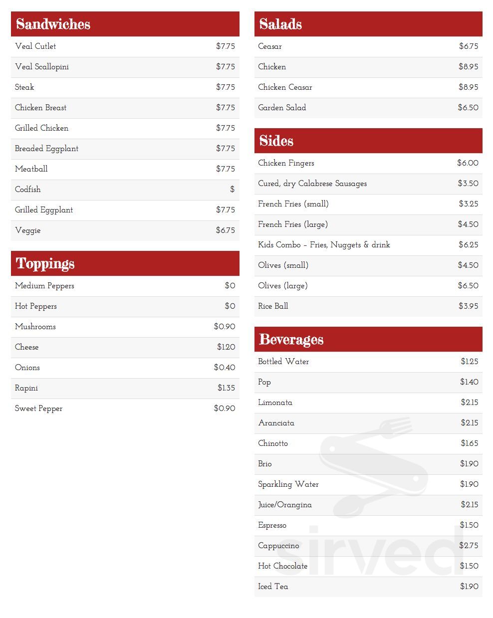 RAPiZZA Woodbridge menu in Woodbridge, Ontario
