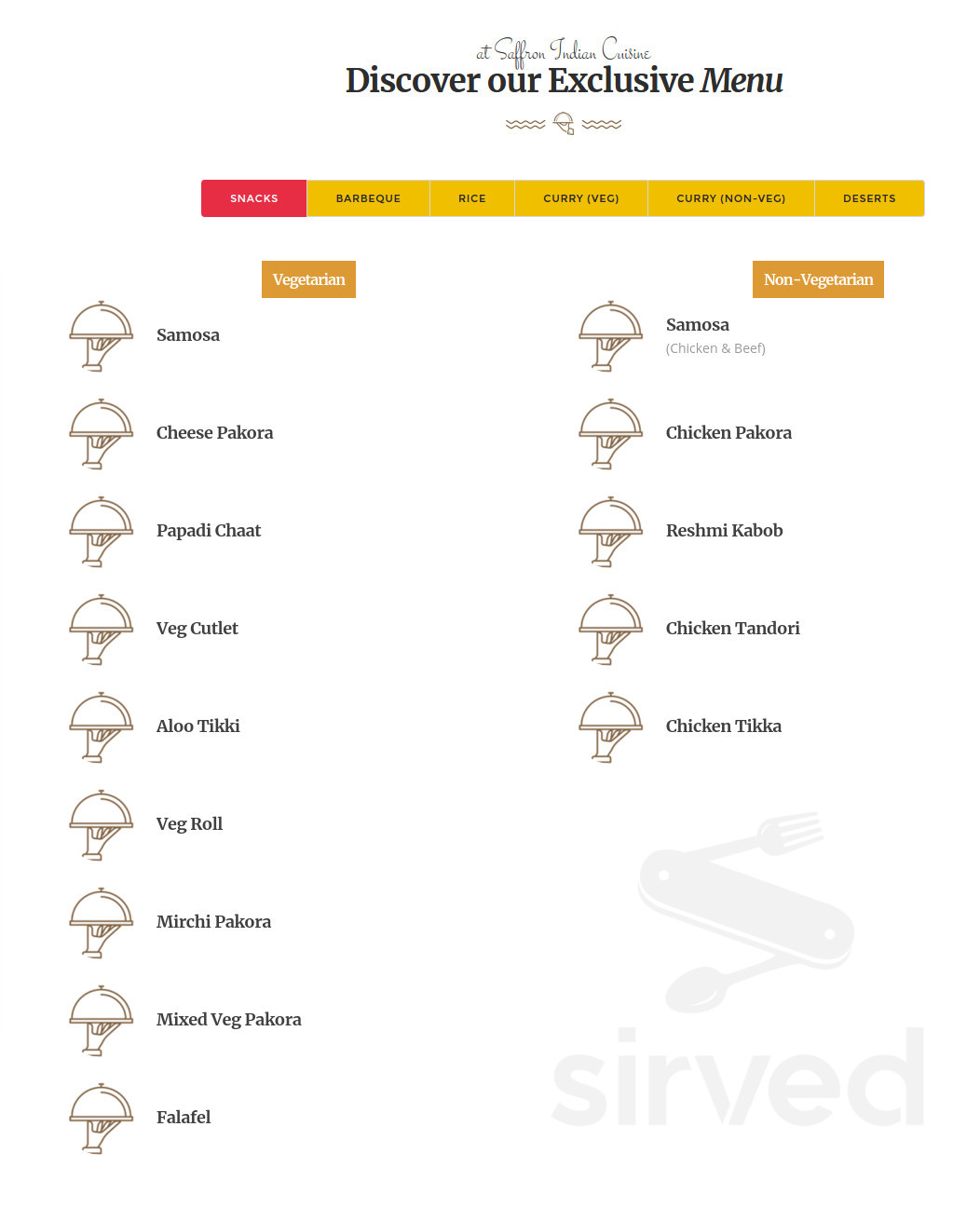 Saffron Indian Cuisine menu in Montgomery, Illinois, USA