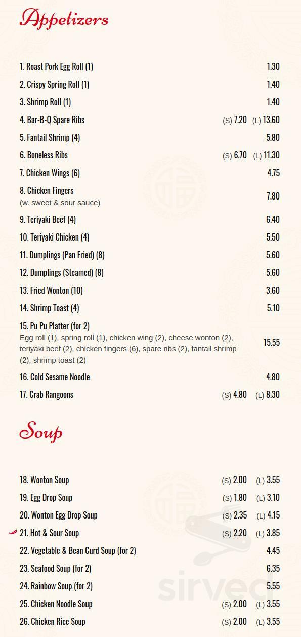 New Great Wall Chinese Restaurant menu in Killingworth, Connecticut