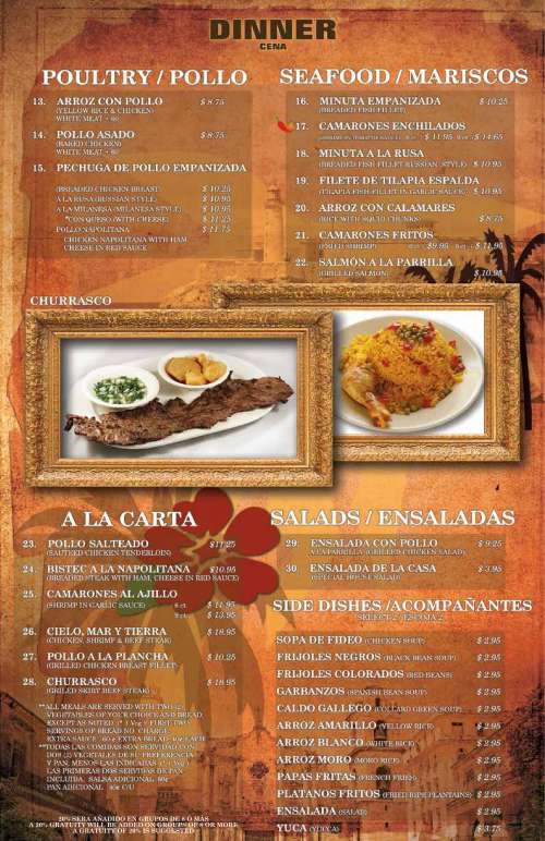 La Teresita Restaurant menu in Tampa, Florida, USA