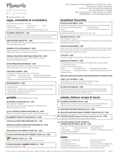 menu for stacks pancakes house