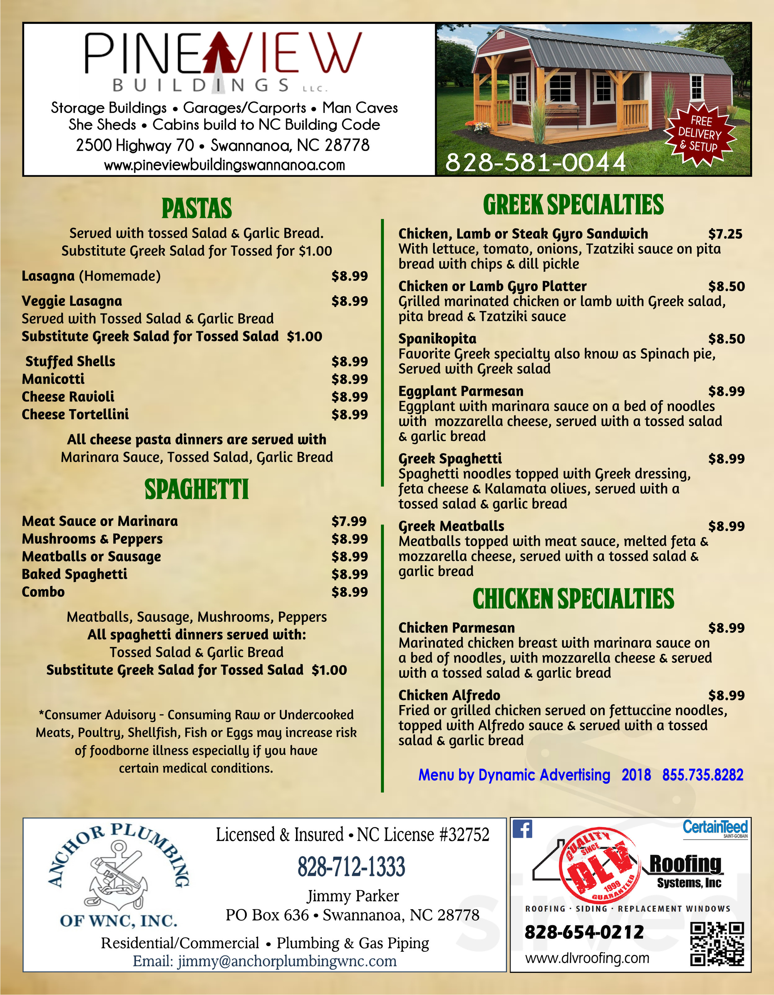 Athens Pizza menu in Swannanoa, North Carolina, USA