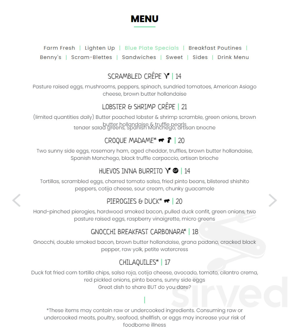 OEB Breakfast Co. menu in Newport Beach, California, USA
