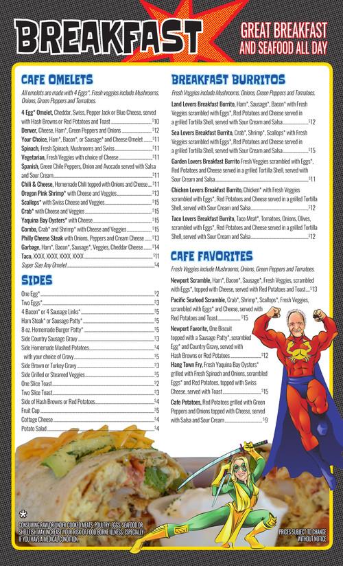 Newport Cafe menu in Newport, Oregon, USA
