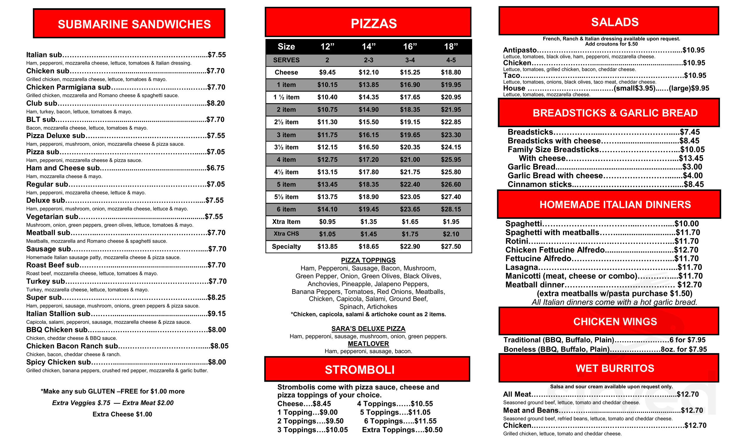 Sara's Pizza menus in Hudsonville, Michigan, United States