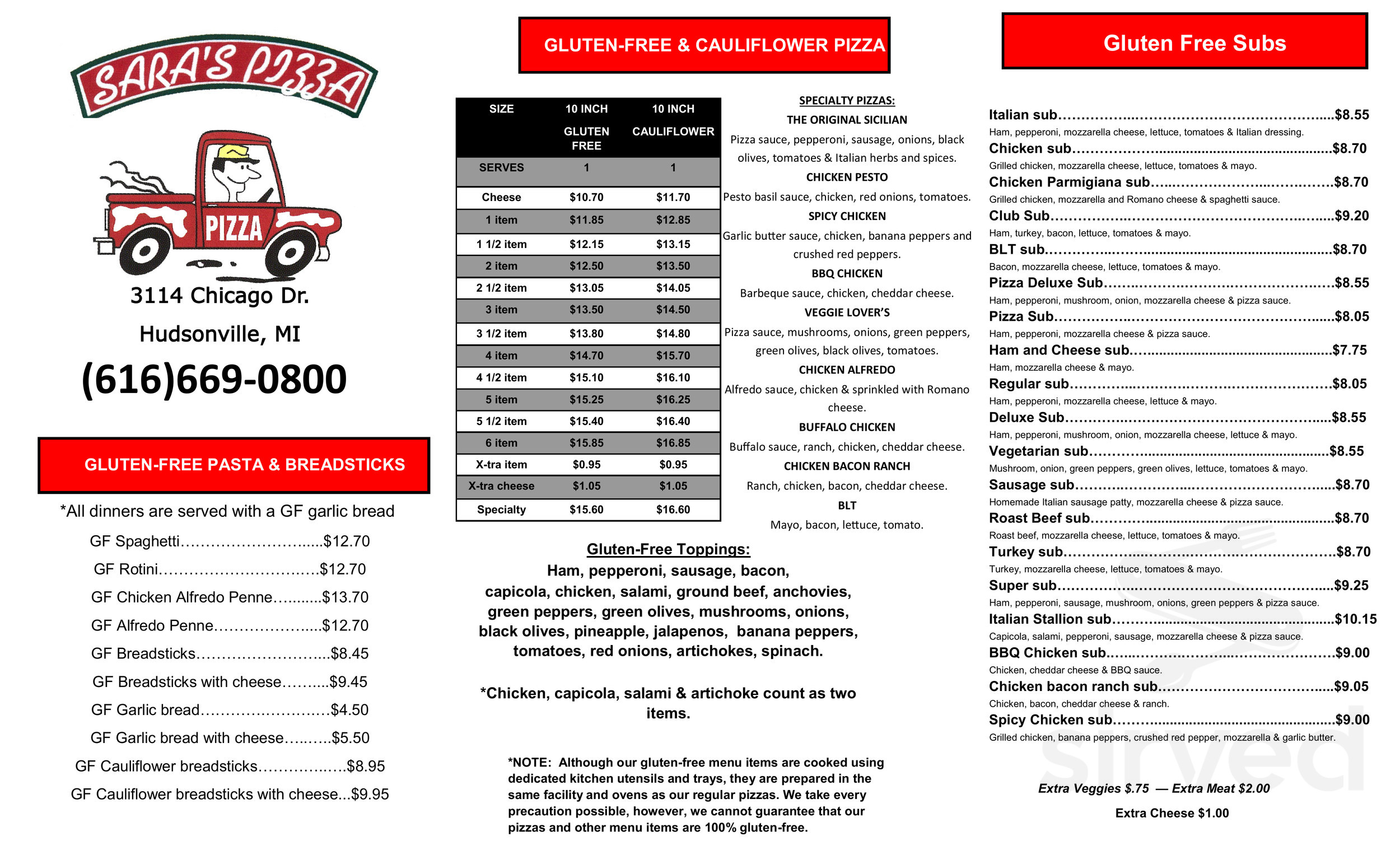 Sara's Pizza menus in Hudsonville, Michigan, United States