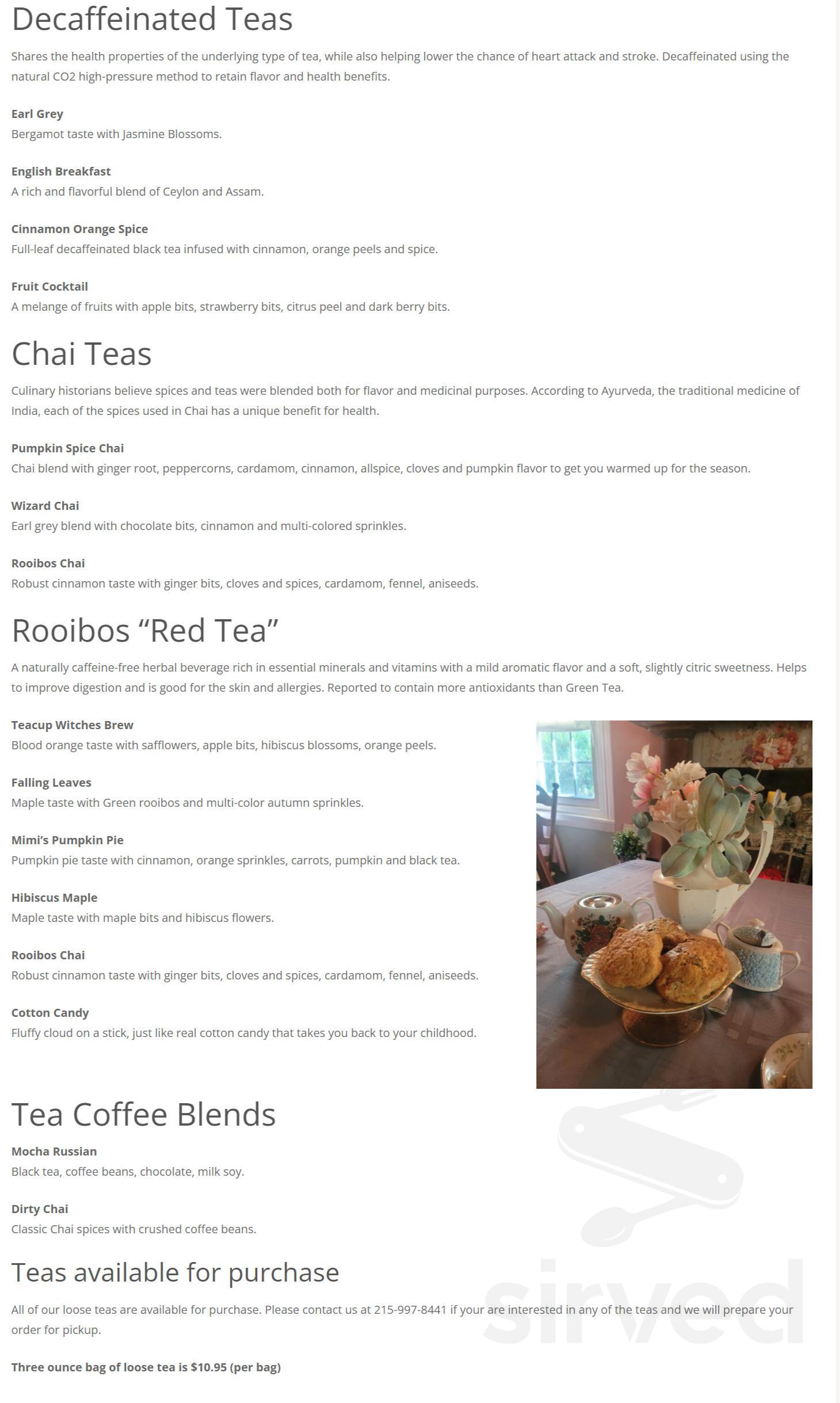 Talking Tea Cup menu in Chalfont, Pennsylvania, USA