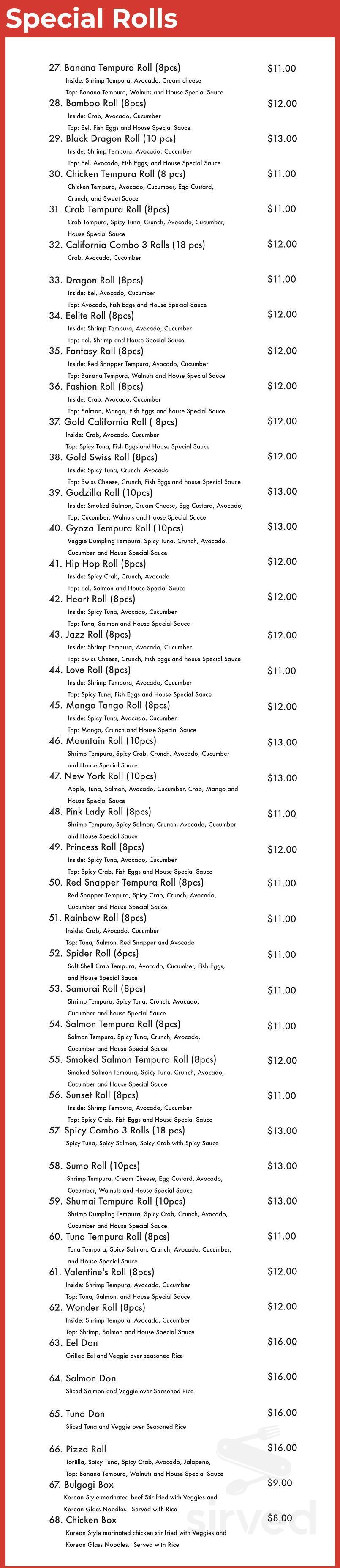 TEMPURA PLACE specials menu in Prospect Park, New Jersey