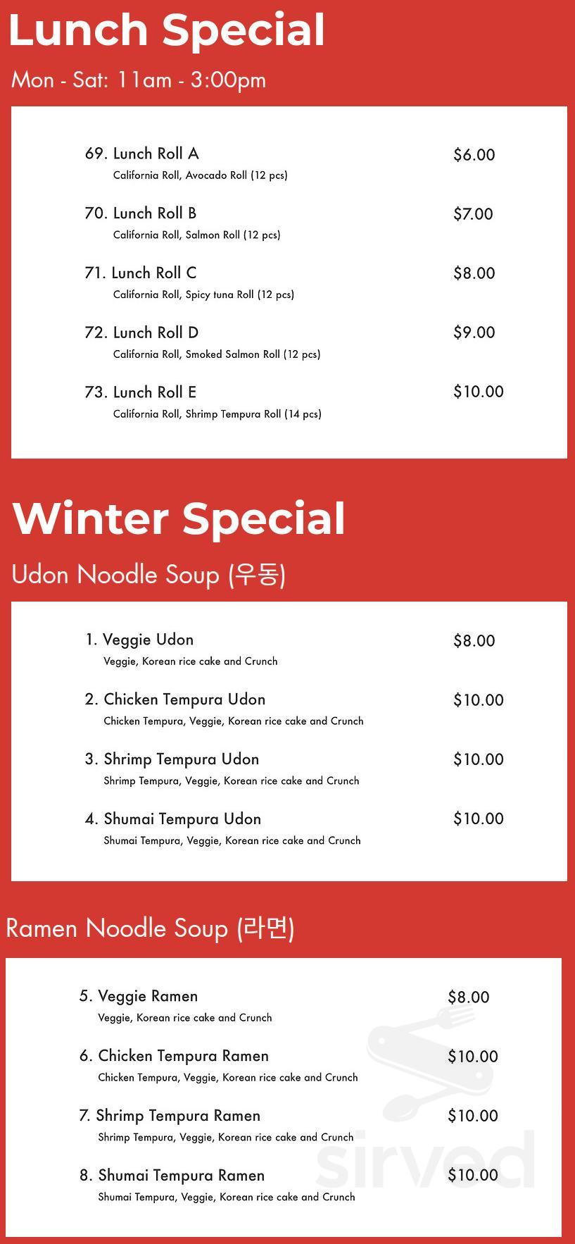 TEMPURA PLACE specials menu in Prospect Park, New Jersey