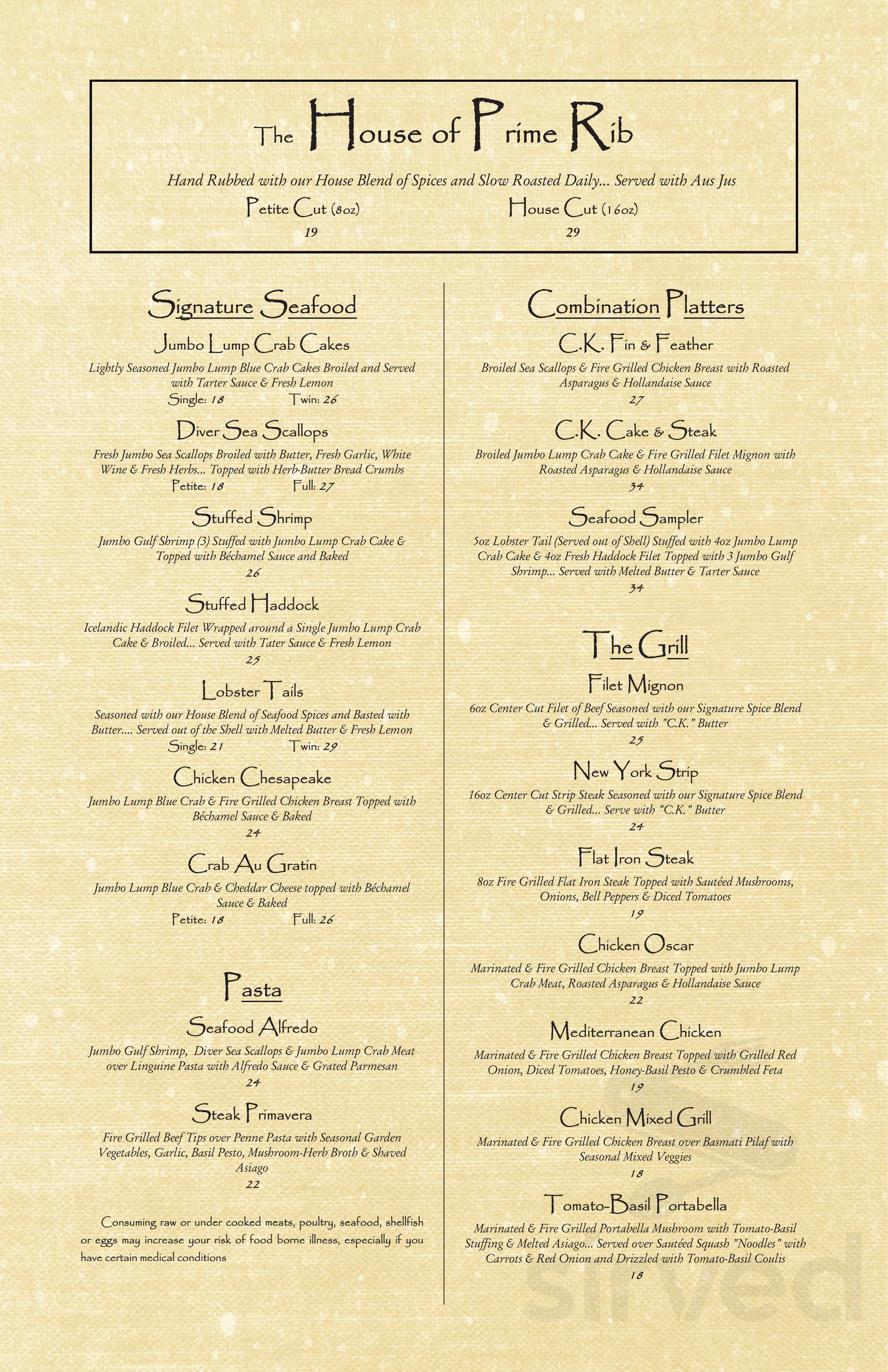 Menu Chambersburg PA's Copper Kettle Sirved