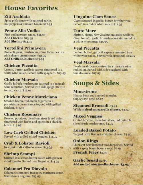 Pinos Italiano &amp; Grill menu in Dillwyn, Virginia, USA