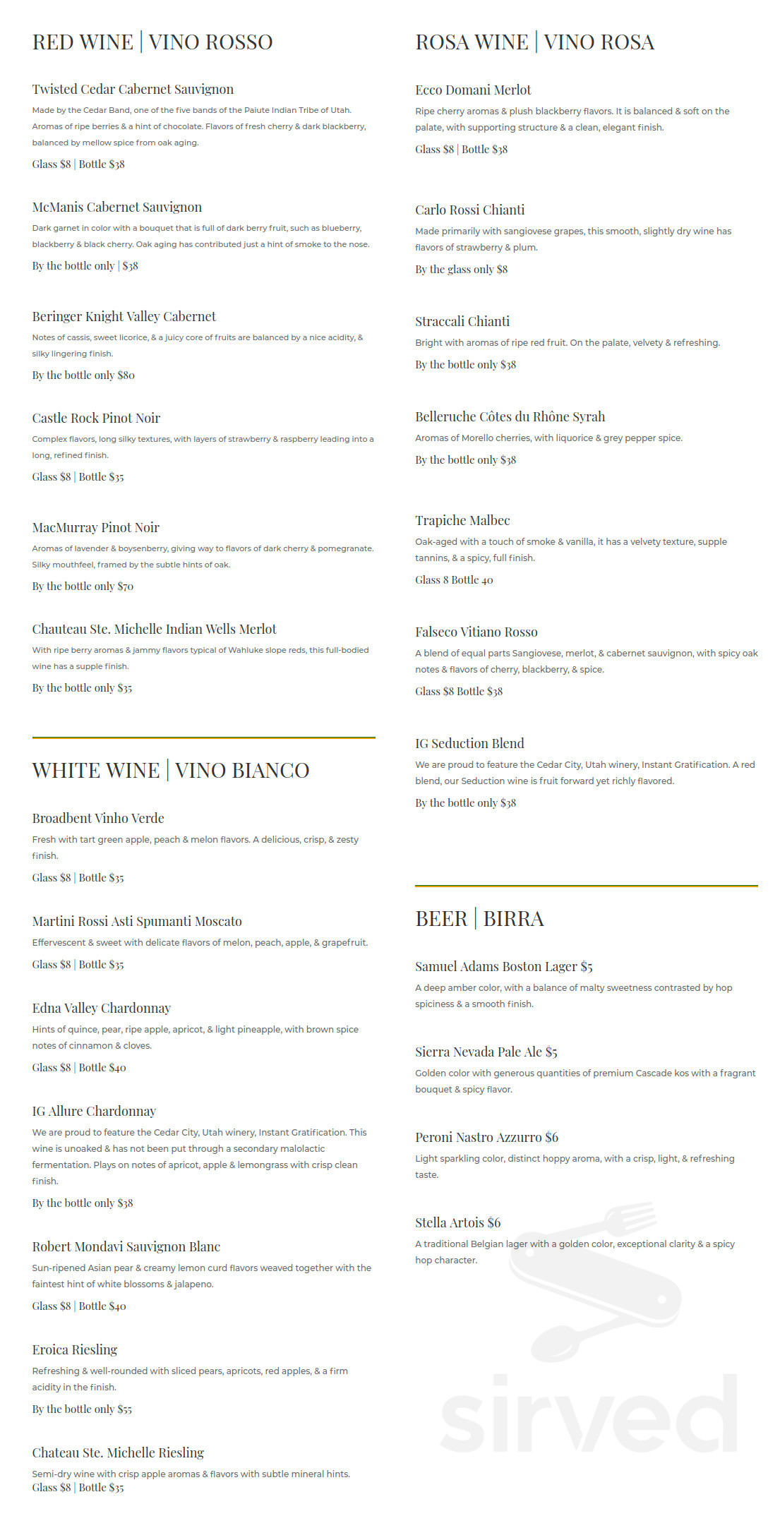 Chef Alfredo's Ristorante Italiano menu in Cedar City, Utah, USA