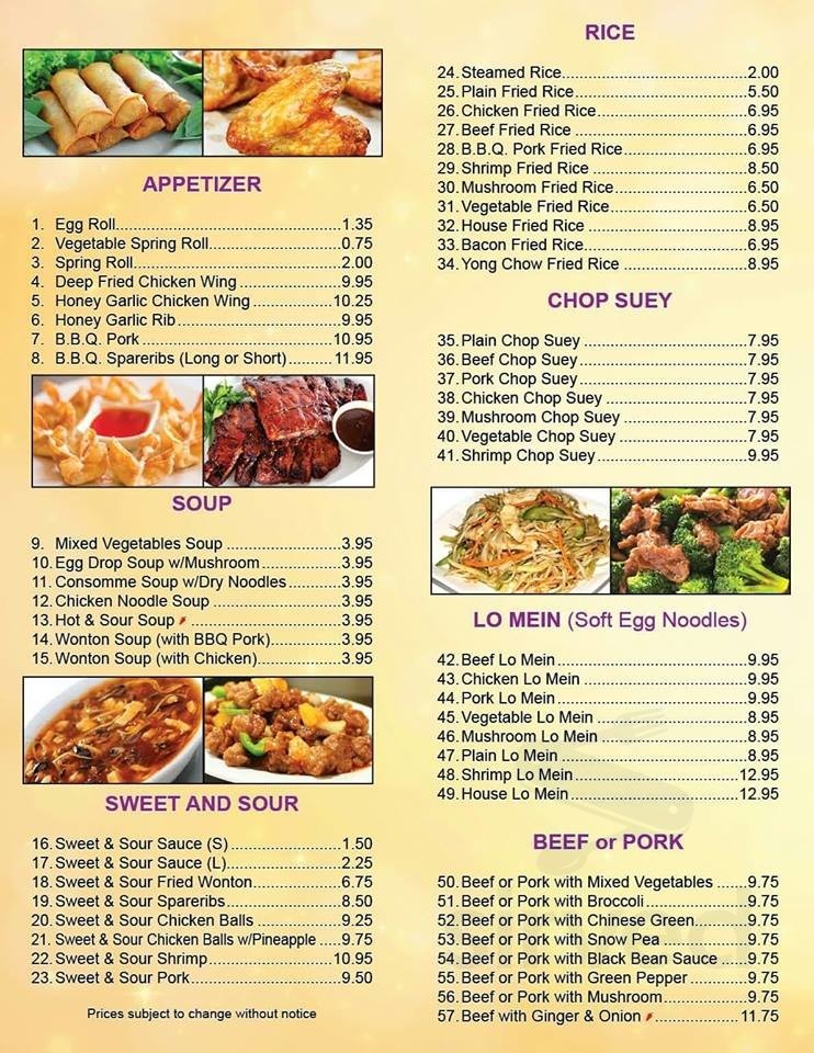 Colborne Chinese Buffet Menus In Orillia Ontario Canada
