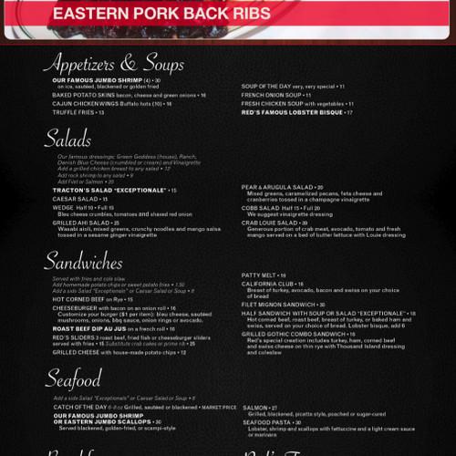 Red Tracton's Steakhouse menu in Solana Beach, California, USA