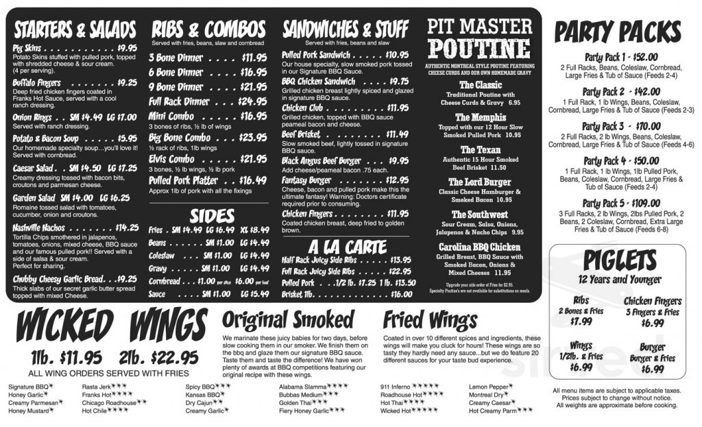 Big Bone BBQ & Wicked Wings-Whitby menu in Whitby, Ontario