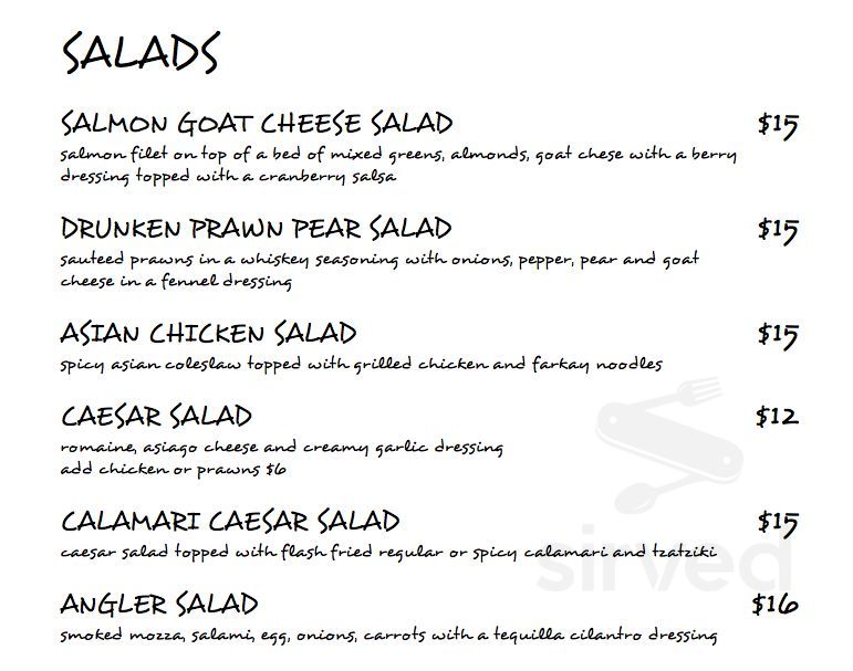 Blind Angler Grill menu in Peachland, British Columbia