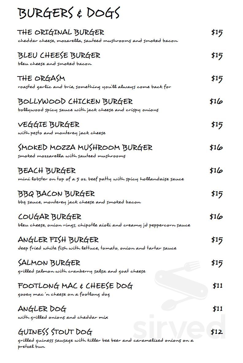 Blind Angler Grill menu in Peachland, British Columbia