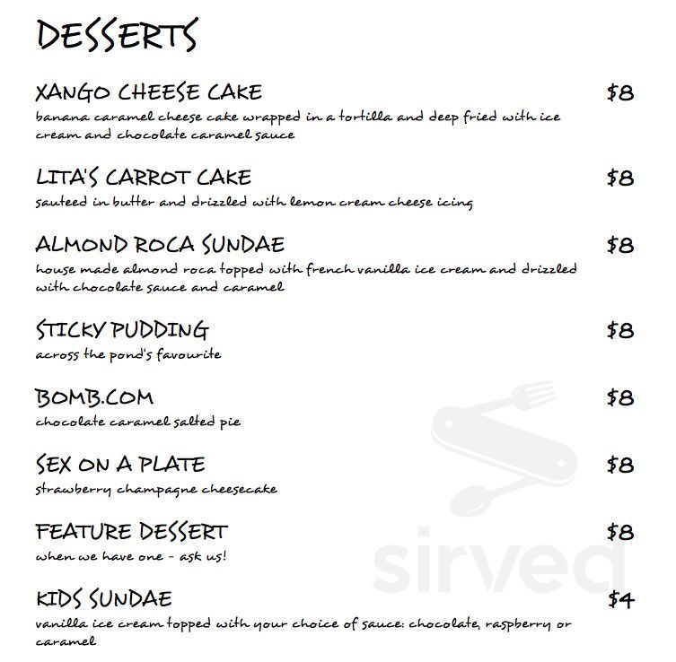 Blind Angler Grill dessert menu in Peachland, British Columbia