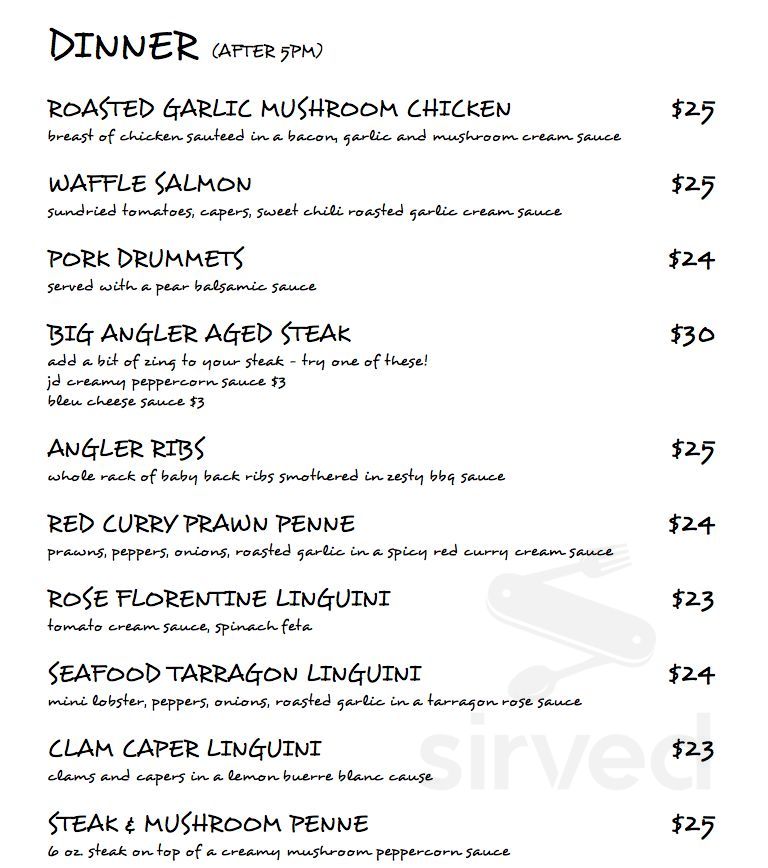 Blind Angler Grill menu in Peachland, British Columbia