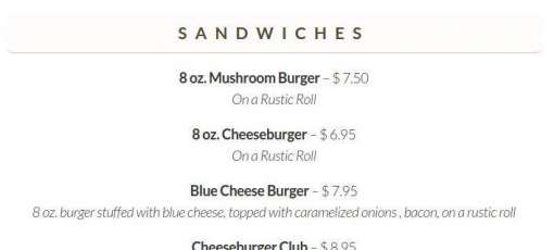 Menu for Brookside Inn Restaurant in Oxford, CT | Sirved
