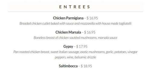 Menu for Brookside Inn Restaurant in Oxford, CT | Sirved