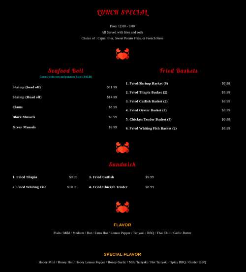 Juicy King Crab House (Belair) menu in Nottingham, Maryland, USA