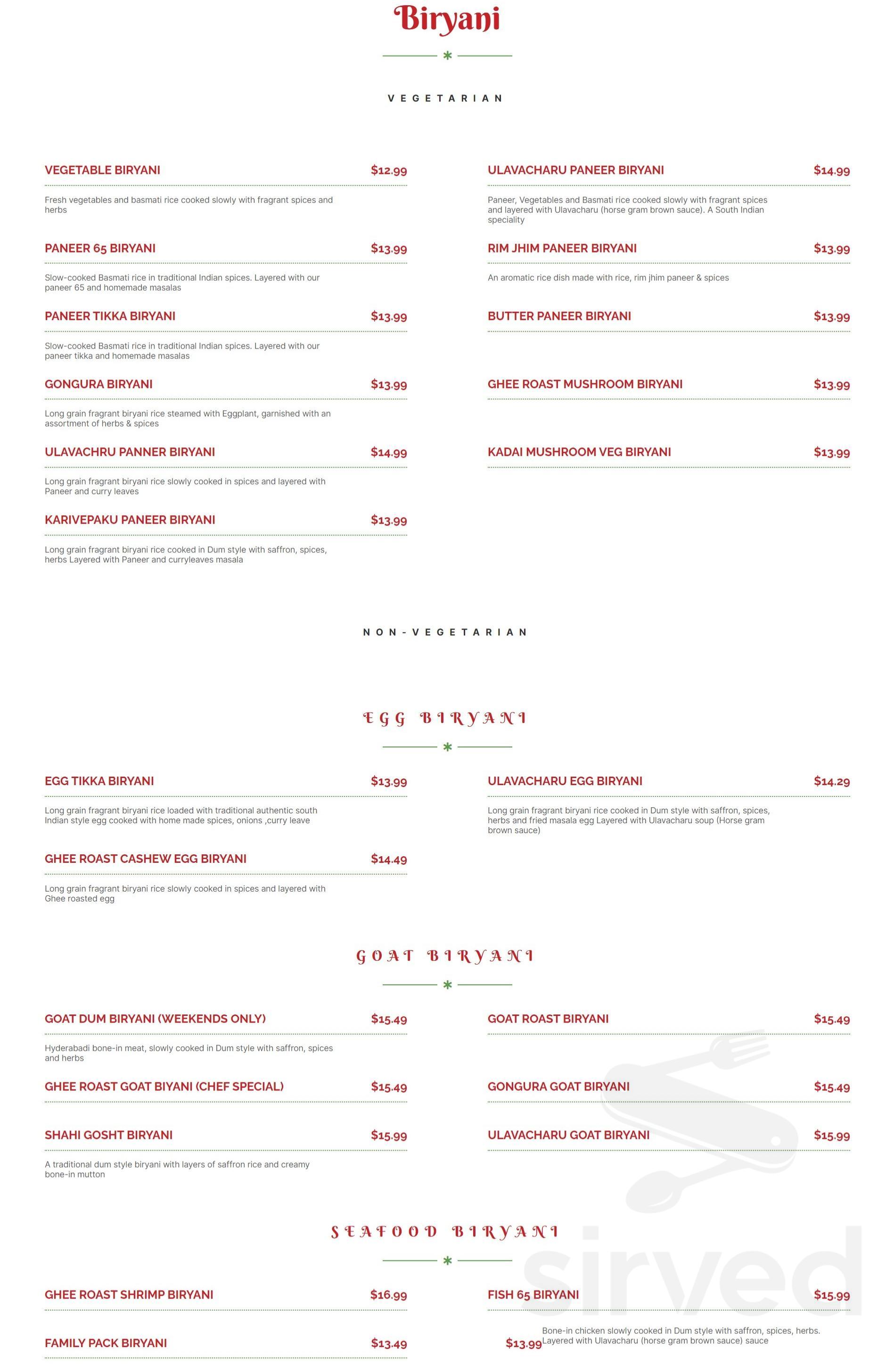 Chowrasta Indian Cuisine Markham menus in Scarborough, Ontario, Canada