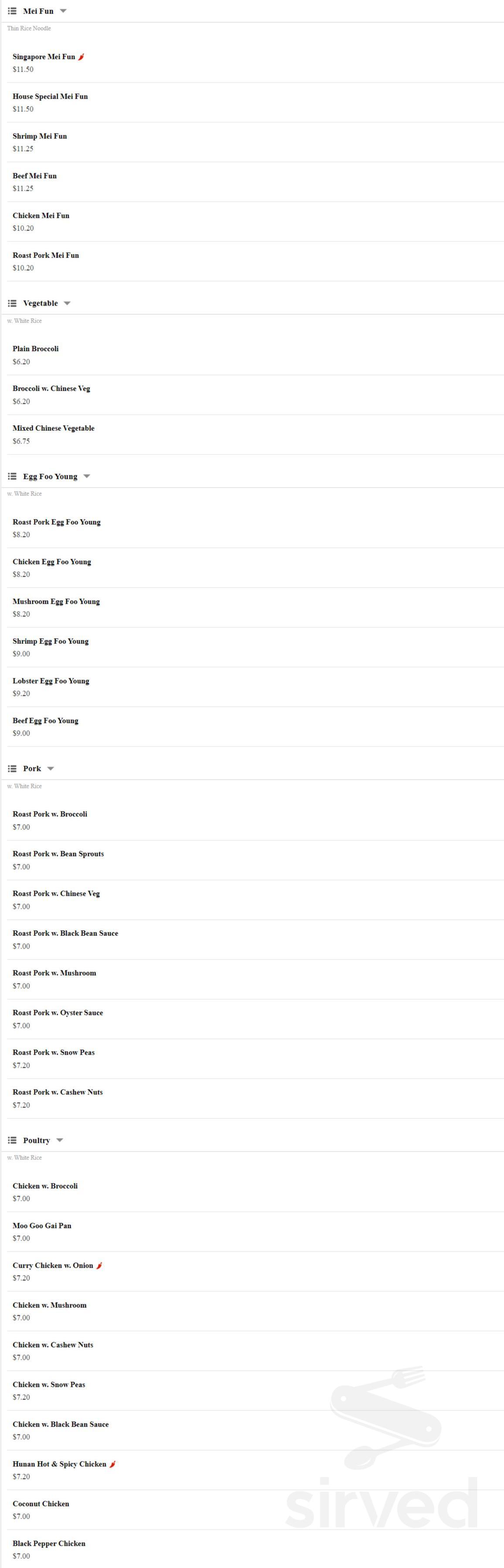 Number One Chinese Restaurant menu in Newburgh, New York, USA