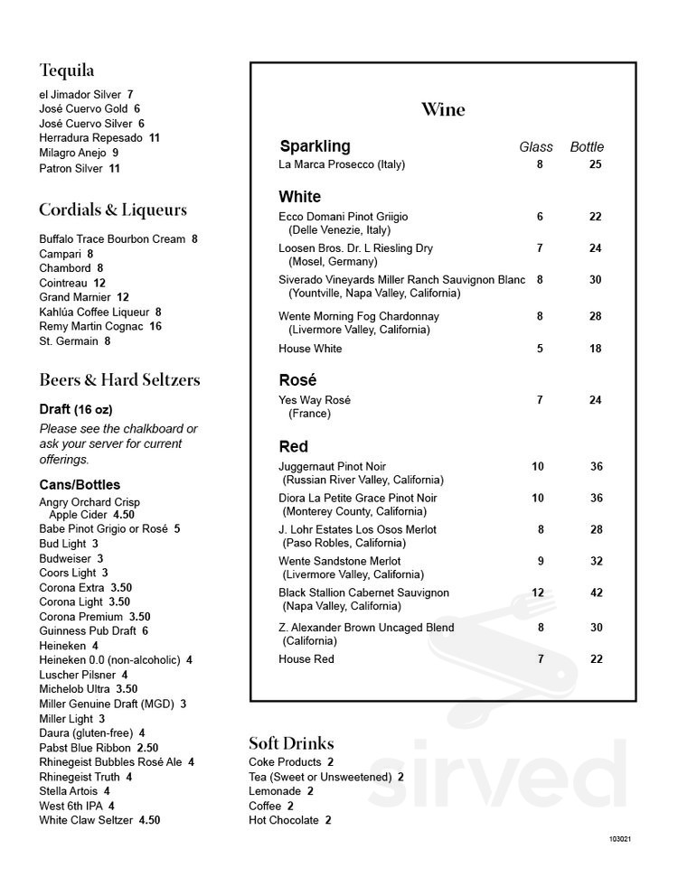 The Woodford Club menu in Versailles, Kentucky, USA
