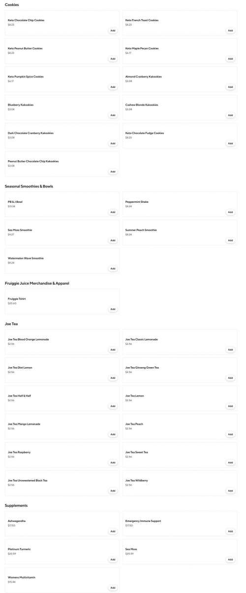 Fruiggie Juice and Bowls menu in Turnersville, New Jersey, USA