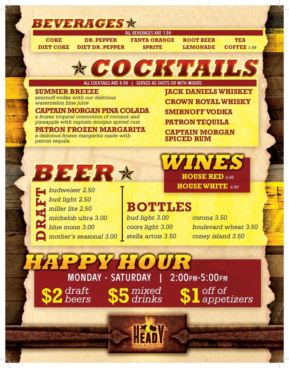 Heady BarBQue Co. menu in Republic, Missouri, USA