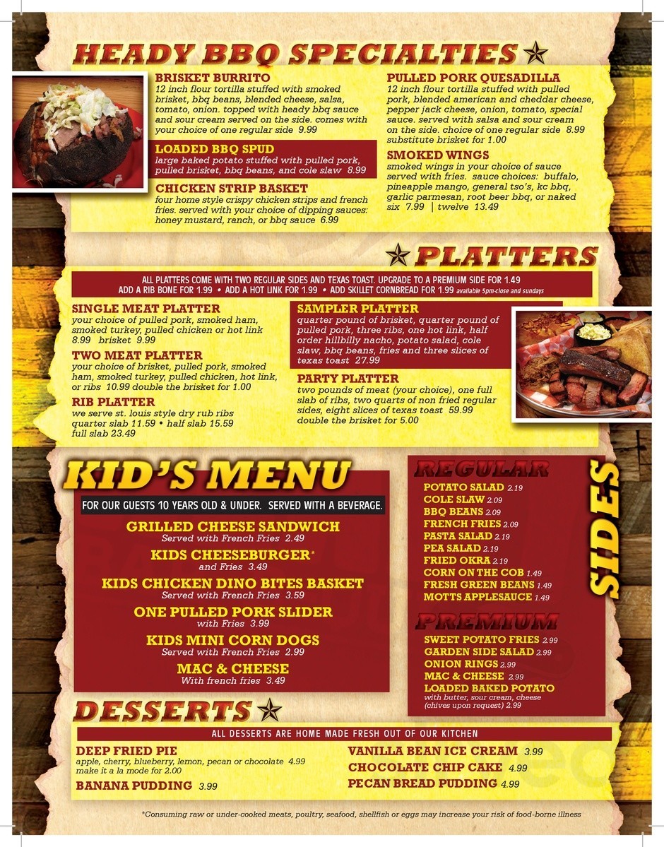 Heady BarBQue Co. menu in Republic, Missouri, USA