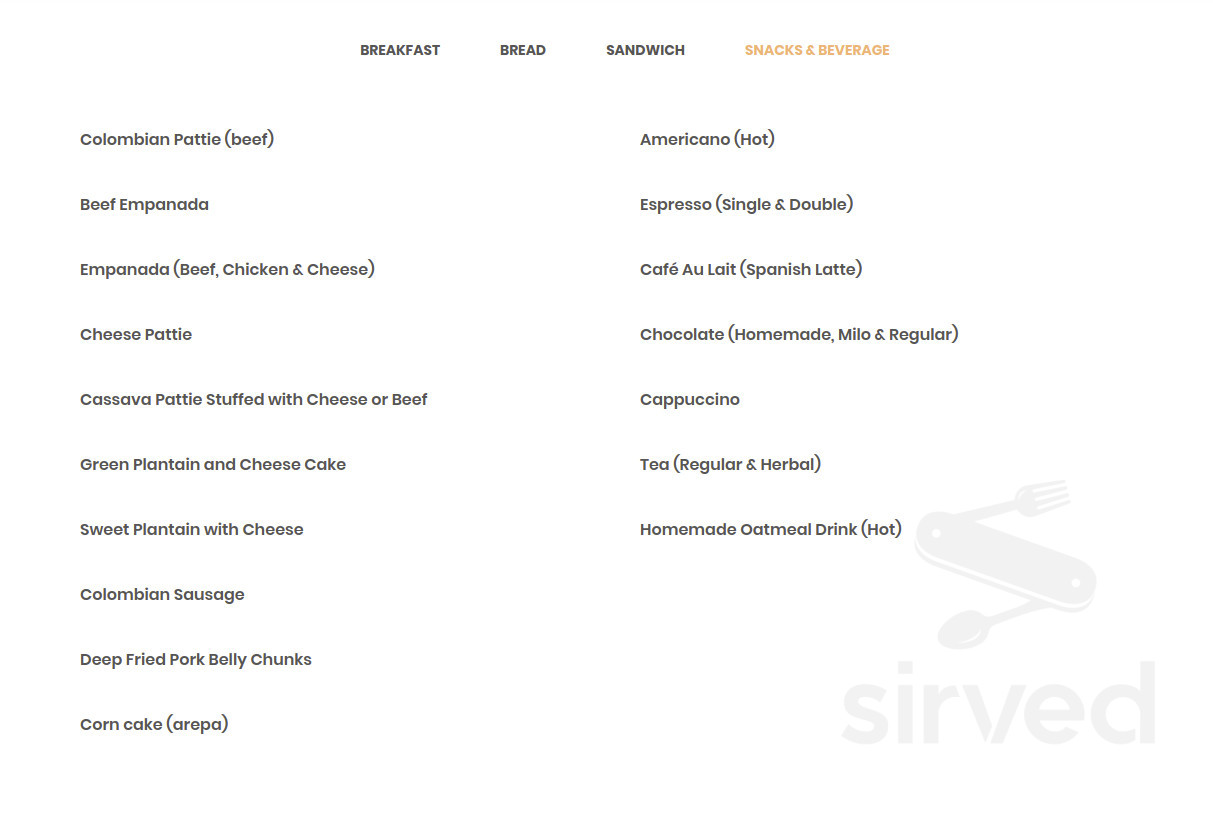 Angel Azul Bakery Cafe menu in Jersey City, New Jersey, USA