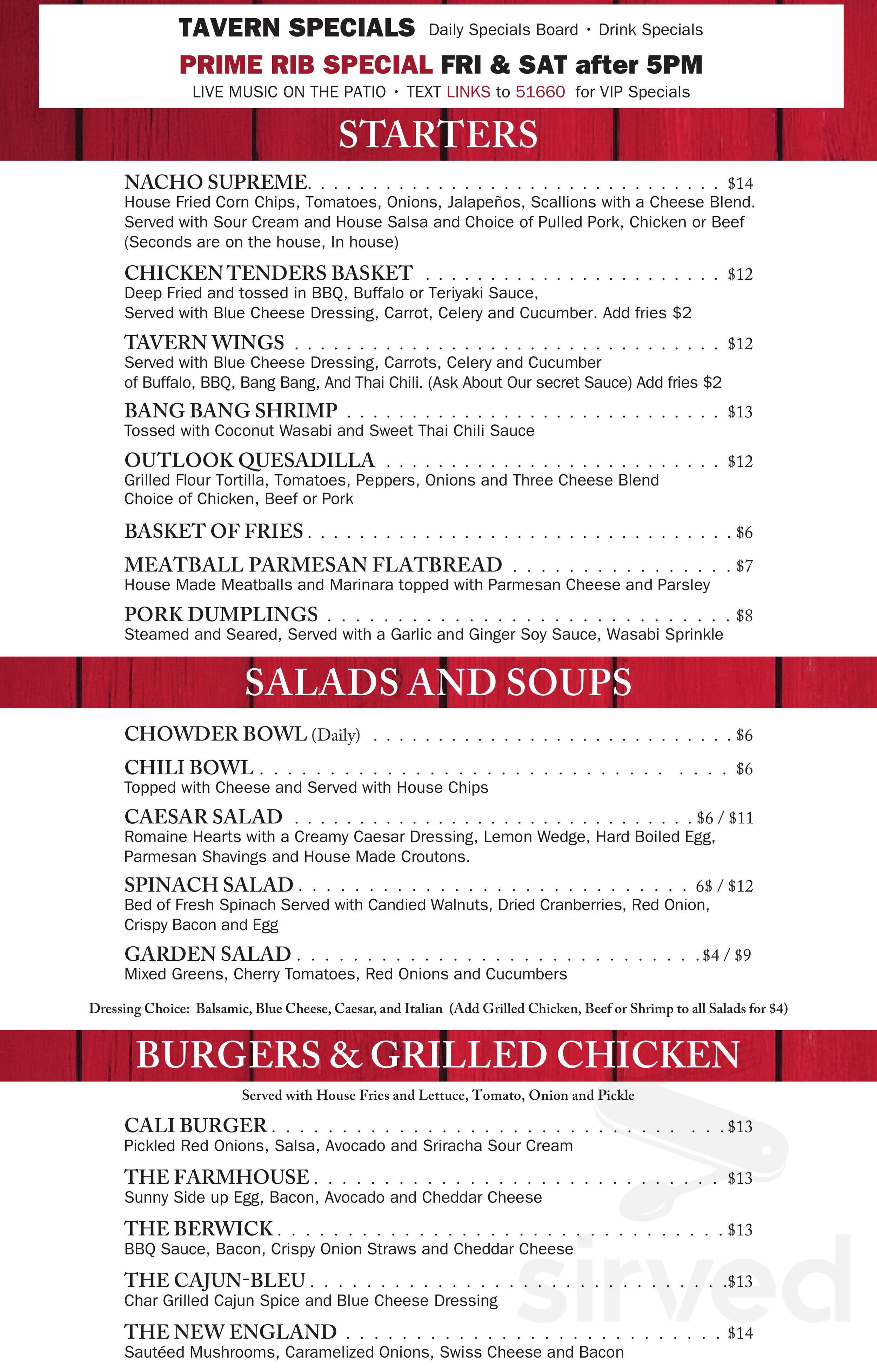 Links at Outlook Golf Course menu in Berwick, Maine, USA