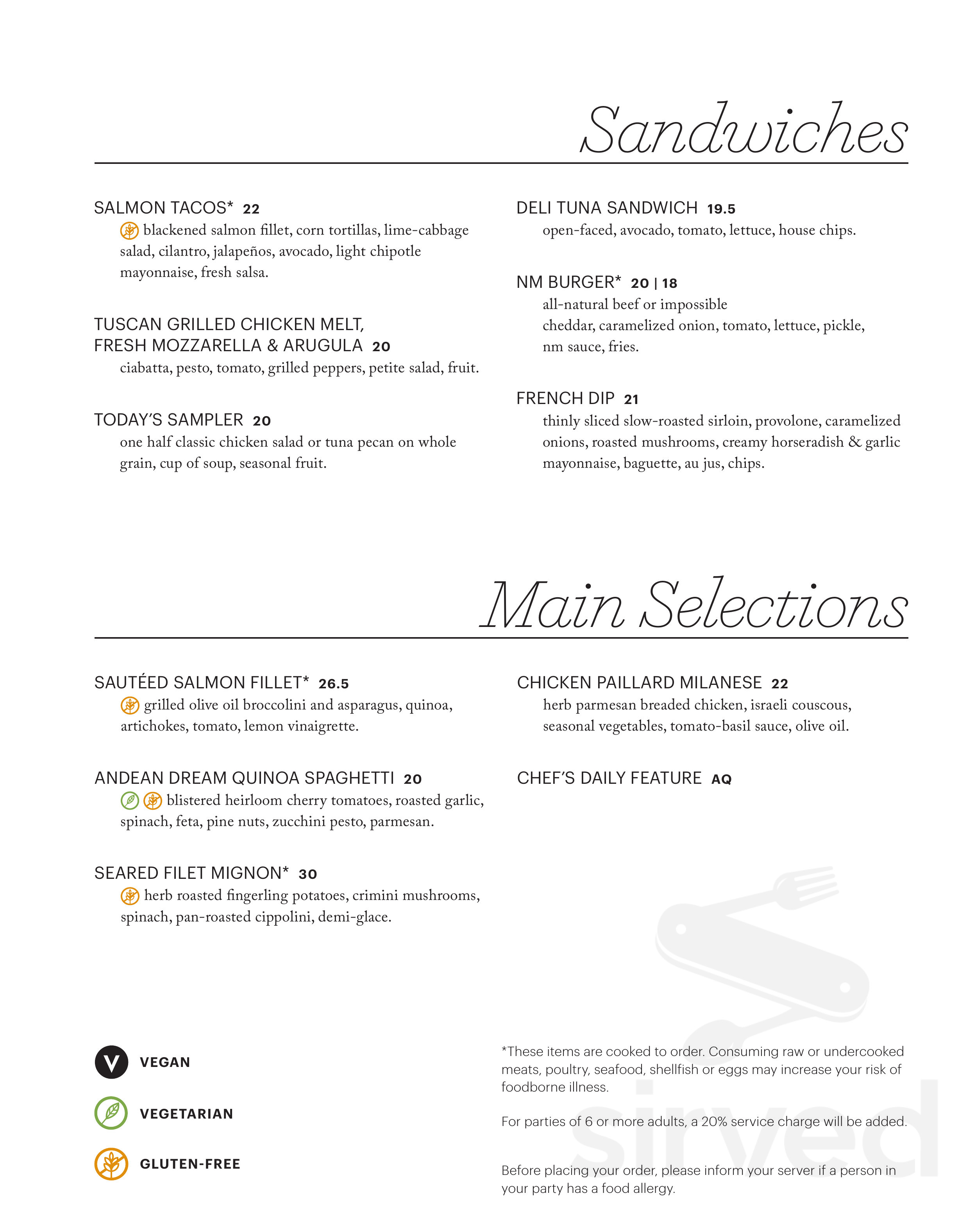 Neiman Marcus menu in White Plains, New York, USA
