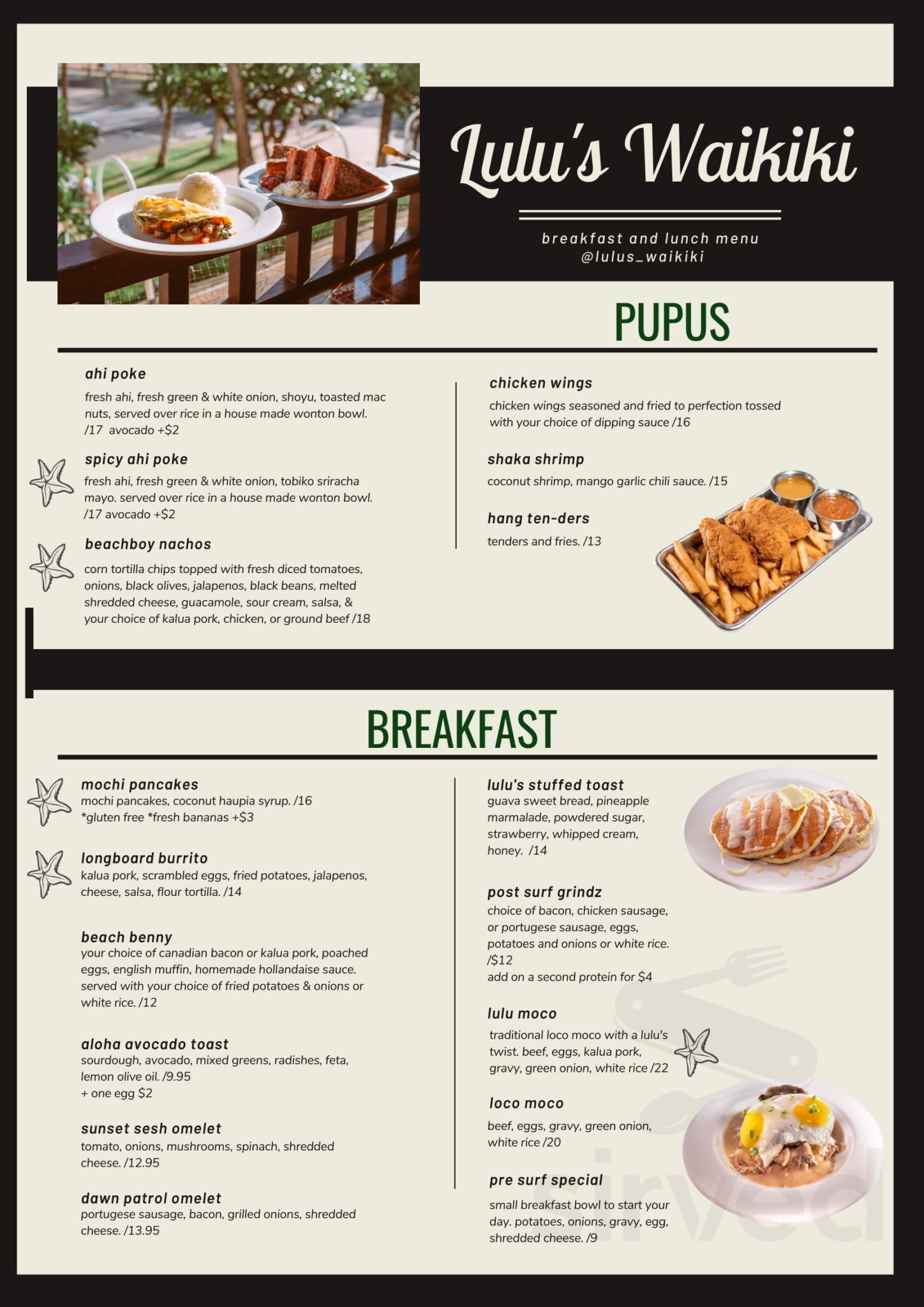 LuLu's Waikiki menu in Honolulu, Hawaii, USA