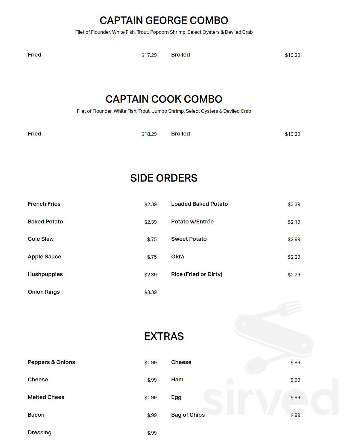 Captain Cook menu in Danville, Virginia, USA