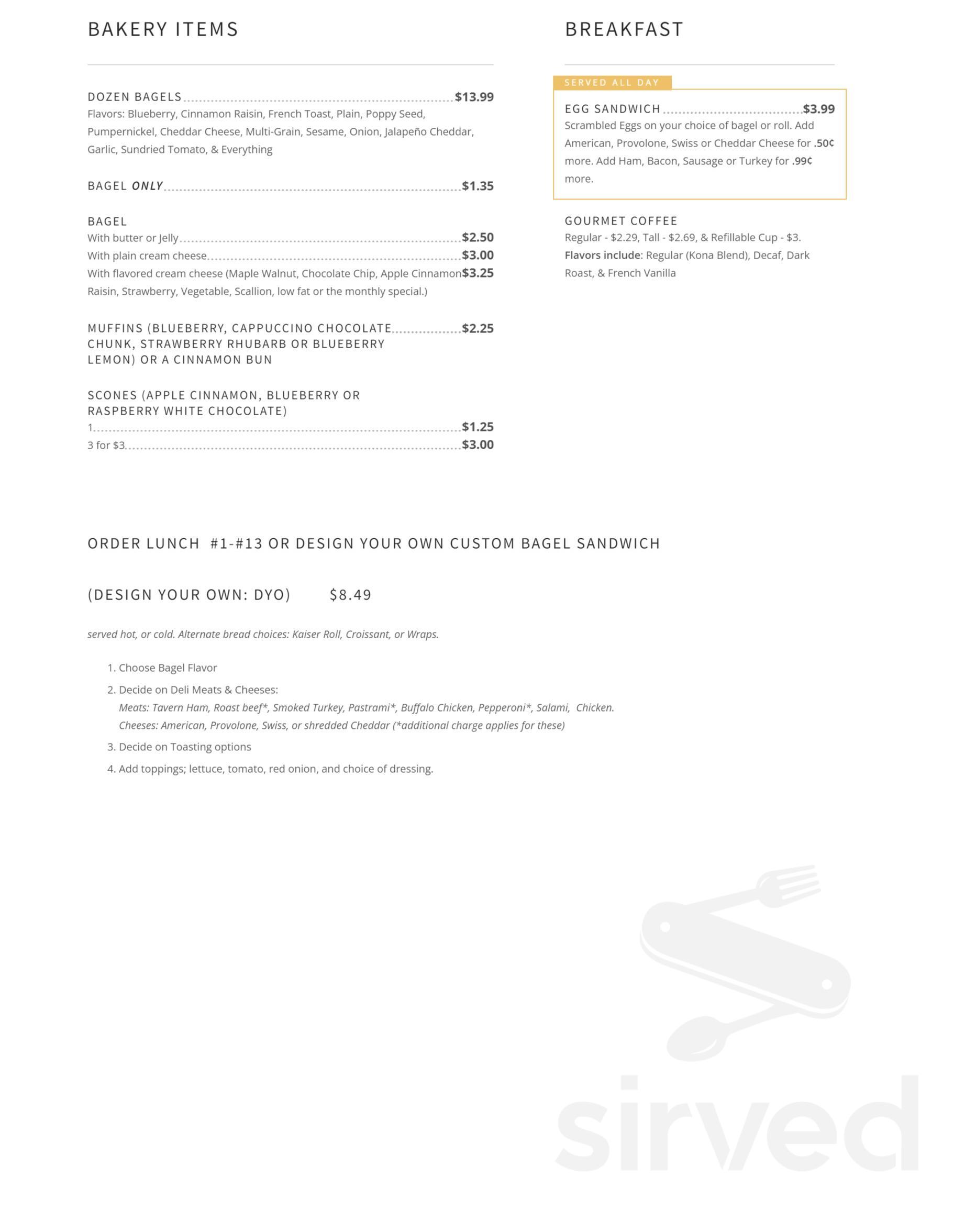 The Bagel Exchange menu in Kingsport, Tennessee, USA