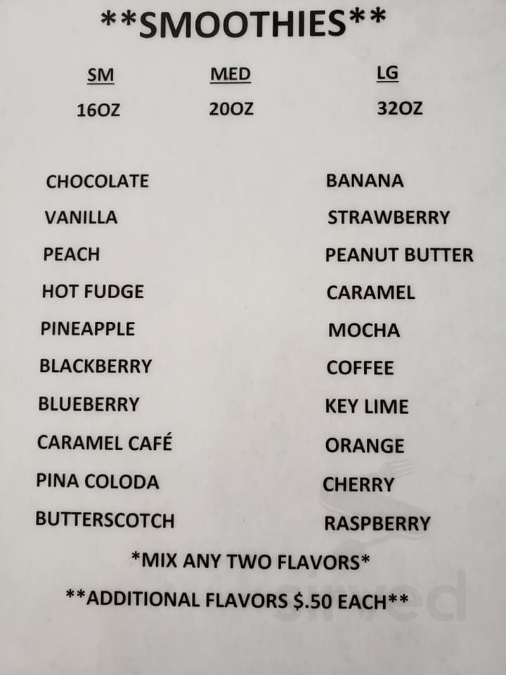The Ice Cream Shoppe menu in Statesville, North Carolina, USA
