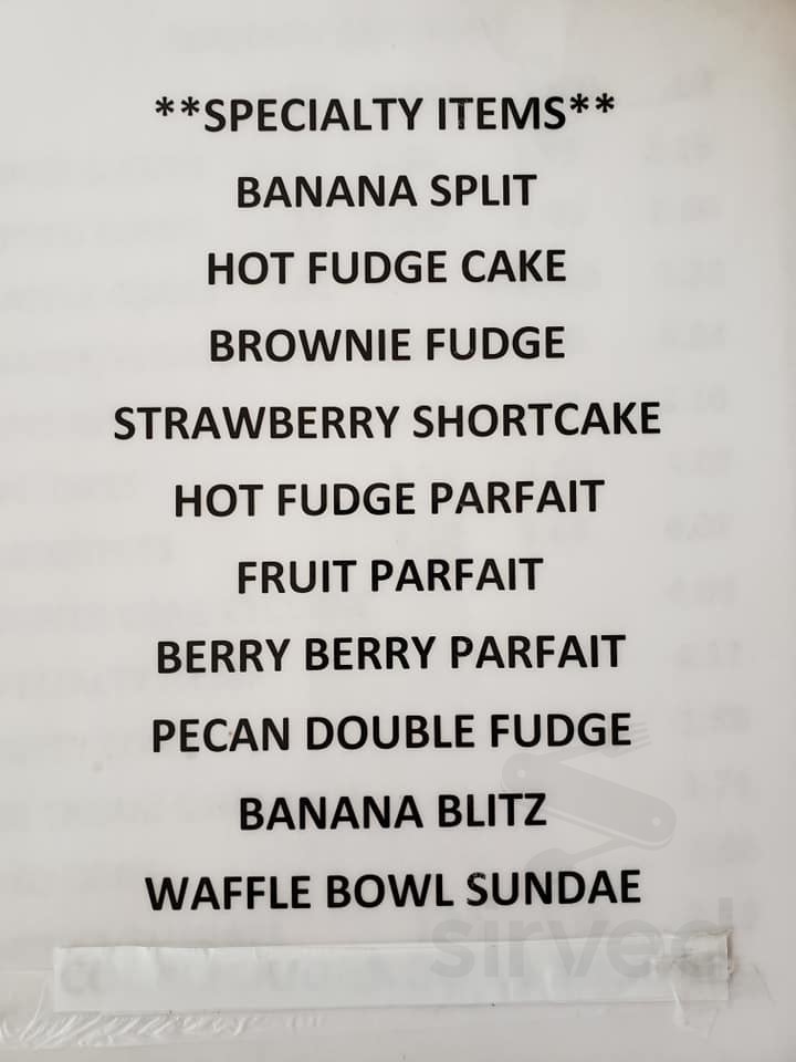 The Ice Cream Shoppe menu in Statesville, North Carolina, USA